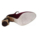 Dolce & Gabbana Red Velvet Gold Crystals Heels Mary Janes Shoes