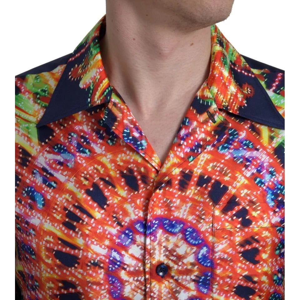 Dolce & Gabbana Multicolor Luminarie Print Men Silk Shirt