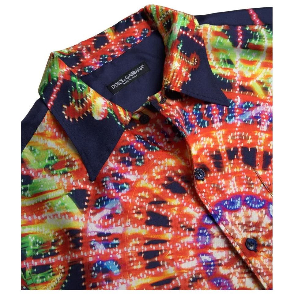 Dolce & Gabbana Multicolor Luminarie Print Men Silk Shirt
