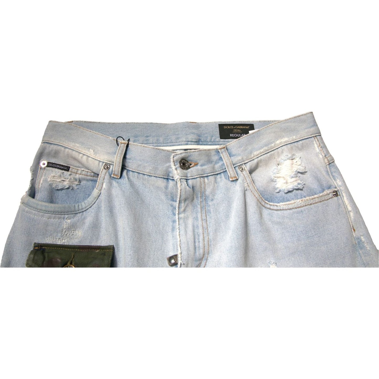 Dolce & Gabbana Light Blue Cotton Cargo Straight Denim Jeans