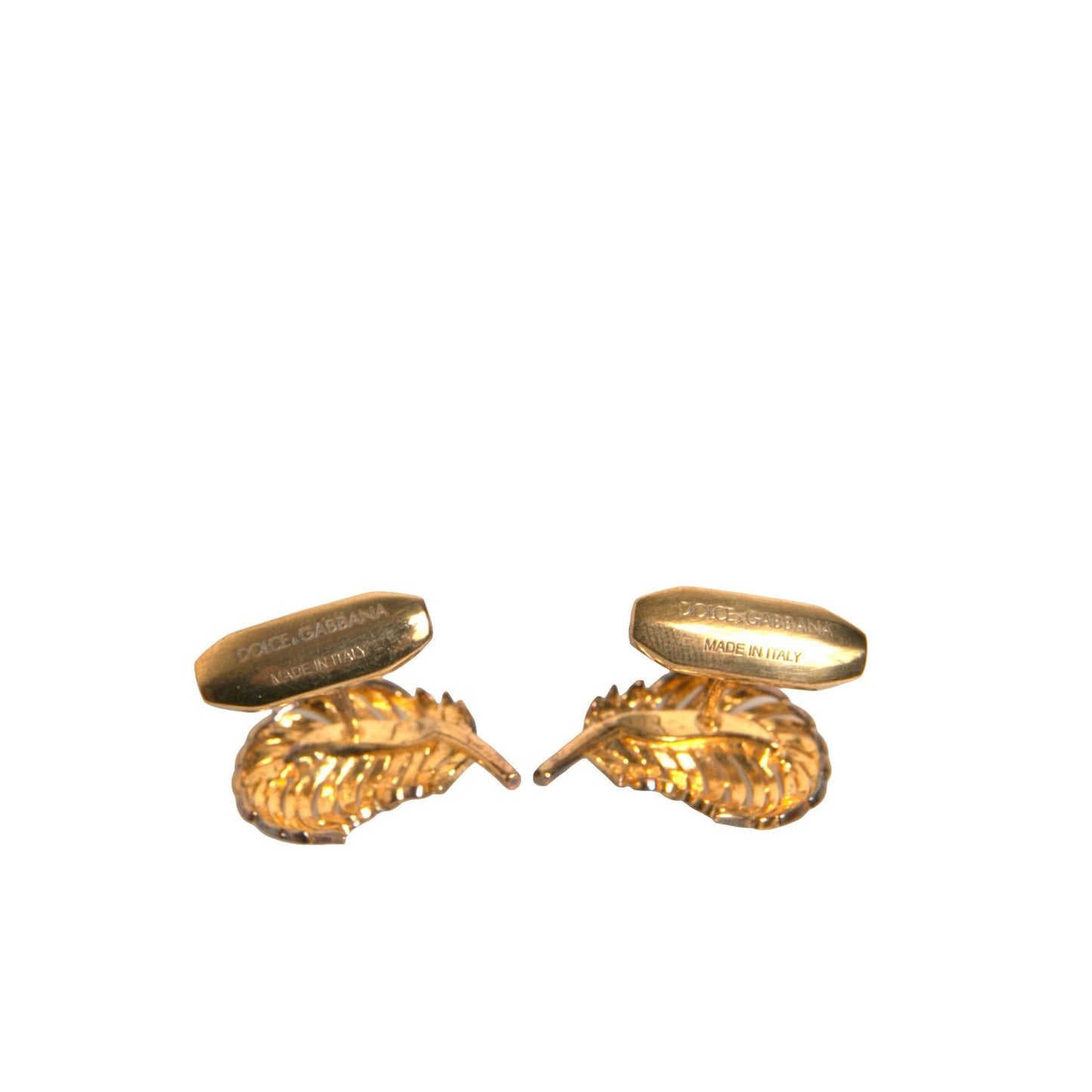 Dolce & Gabbana Gold 925 Sterling Silver Crystal Leaf Cufflink SMY10415