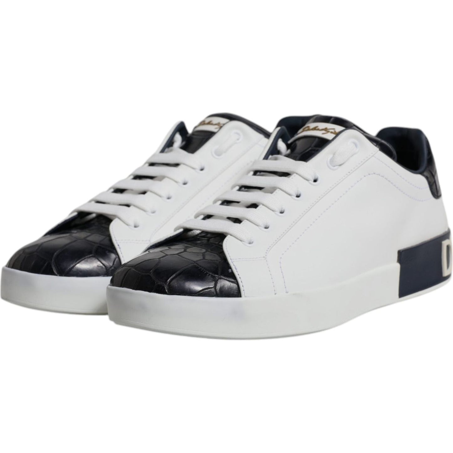 Dolce & Gabbana White Black Leather Portofino Sneakers Shoes Dolce & Gabbana Light Gray
