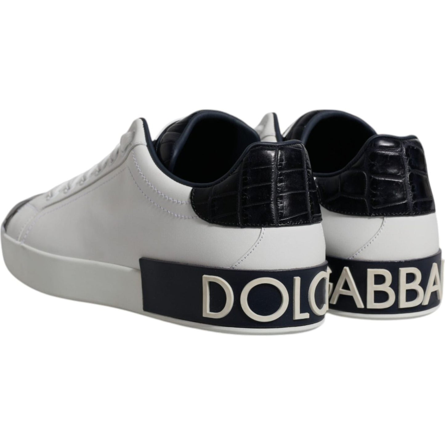 Dolce & Gabbana White Black Leather Portofino Sneakers Shoes Dolce & Gabbana Dark Gray