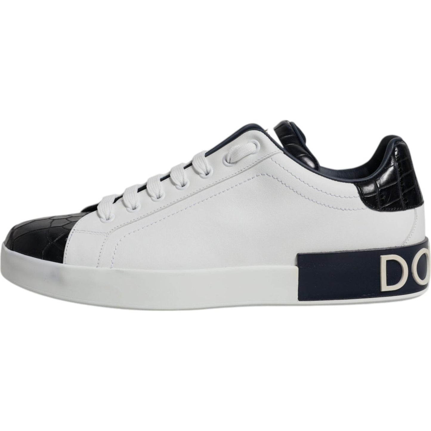 Dolce & Gabbana White Black Leather Portofino Sneakers Shoes Dolce & Gabbana Light Gray