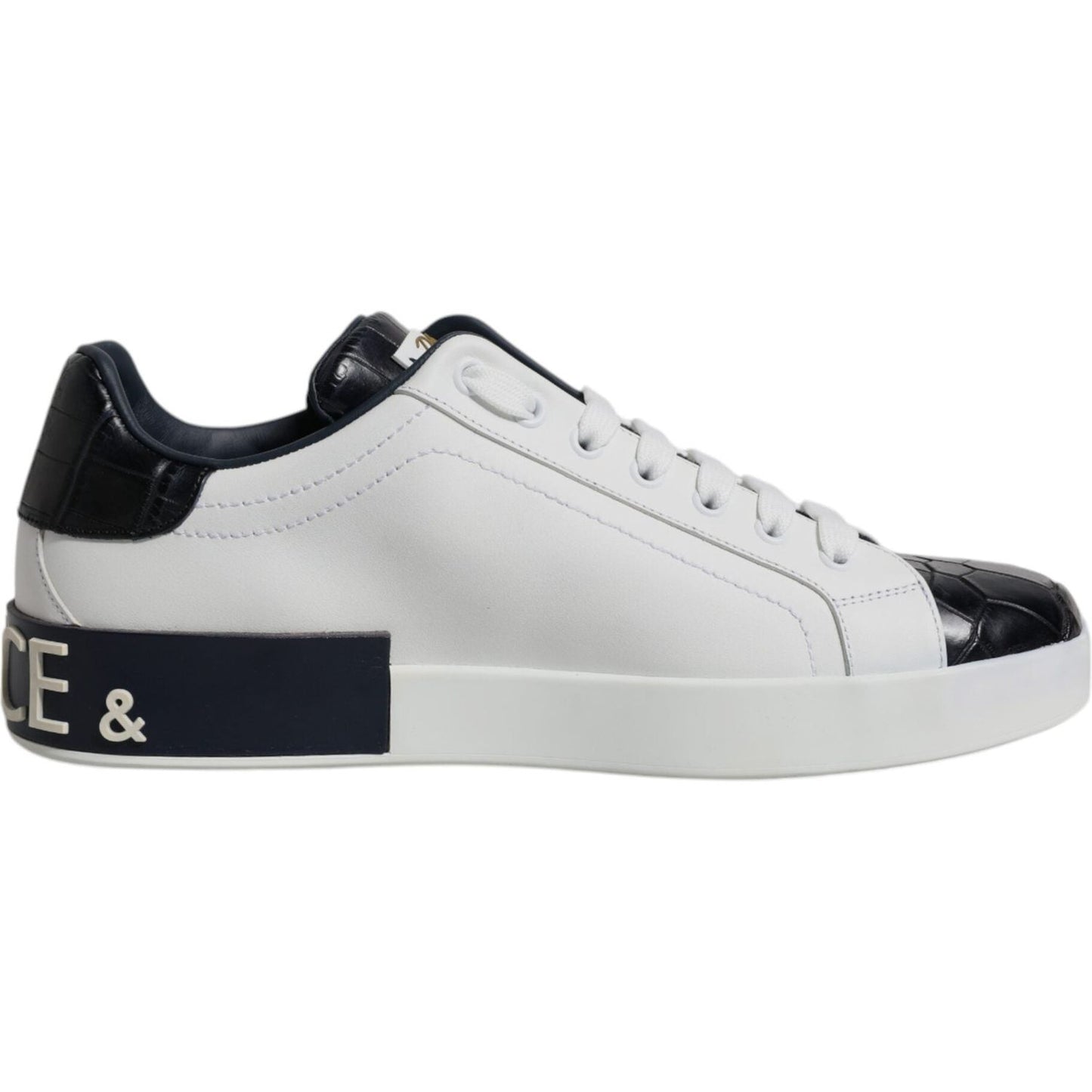 Dolce & Gabbana White Black Leather Portofino Sneakers Shoes Dolce & Gabbana Light Gray