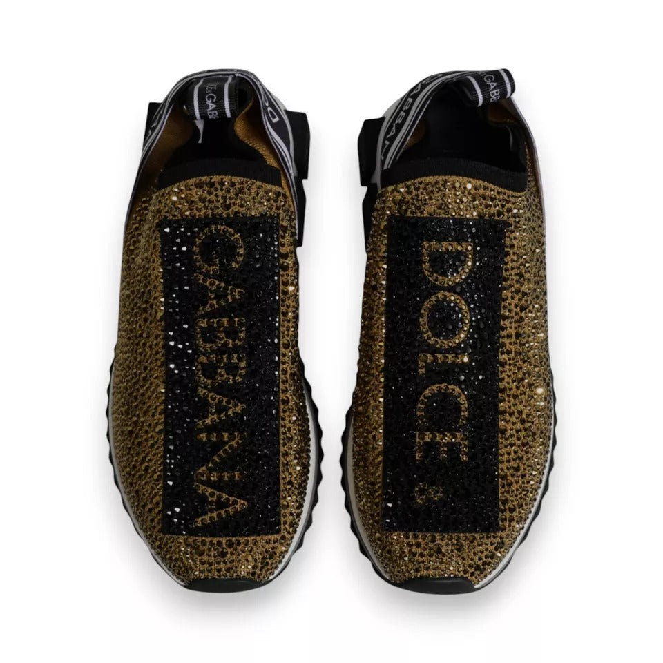 Dolce & Gabbana gold rhinestones Sorrento sneakers with logo details, slip-on style, and rubber sole