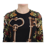 Dolce & Gabbana Black Key Floral Print Silk Blouse Top SIG13271-1