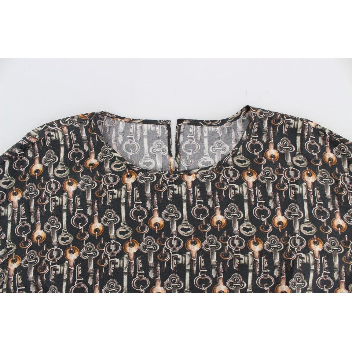 Dolce & Gabbana Enchanted Sicily Silk Blouse with Medieval Keys Print Dolce & Gabbana Light Gray