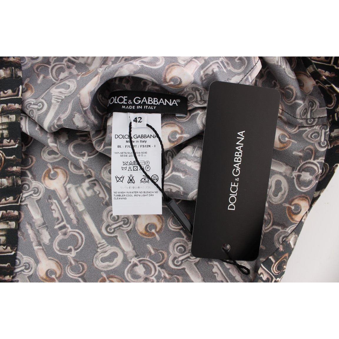 Dolce & Gabbana Enchanted Sicily Silk Blouse with Medieval Keys Print Dolce & Gabbana Dark Slate Gray