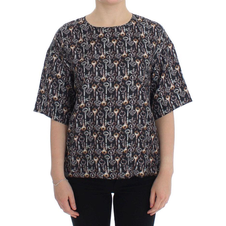Dolce & Gabbana Enchanted Sicily Silk Blouse with Key Print Dolce & Gabbana Dark Slate Gray