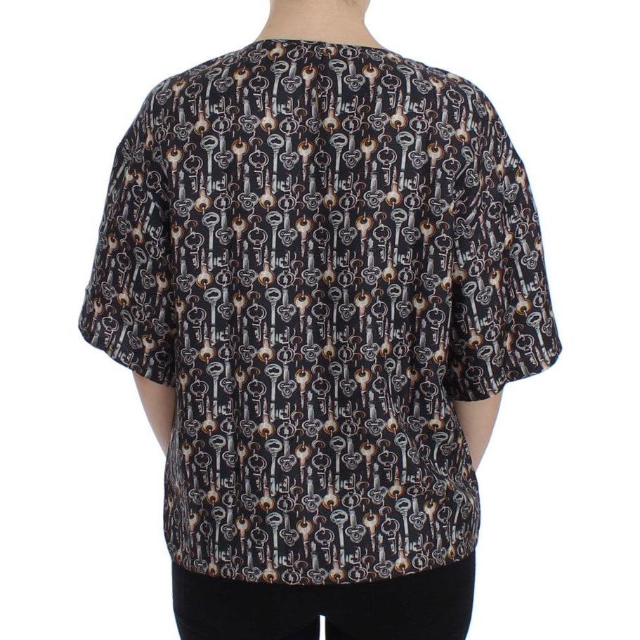 Dolce & Gabbana Enchanted Sicily Silk Blouse with Key Print Dolce & Gabbana Dark Slate Gray