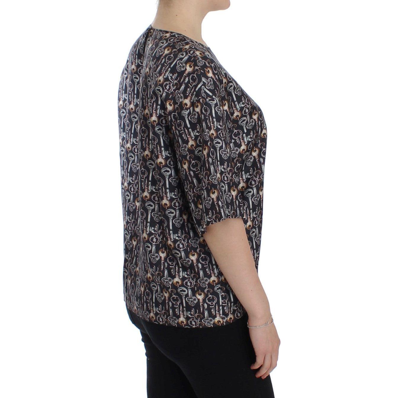 Dolce & Gabbana Enchanted Sicily Silk Blouse with Key Print Dolce & Gabbana Dark Slate Gray