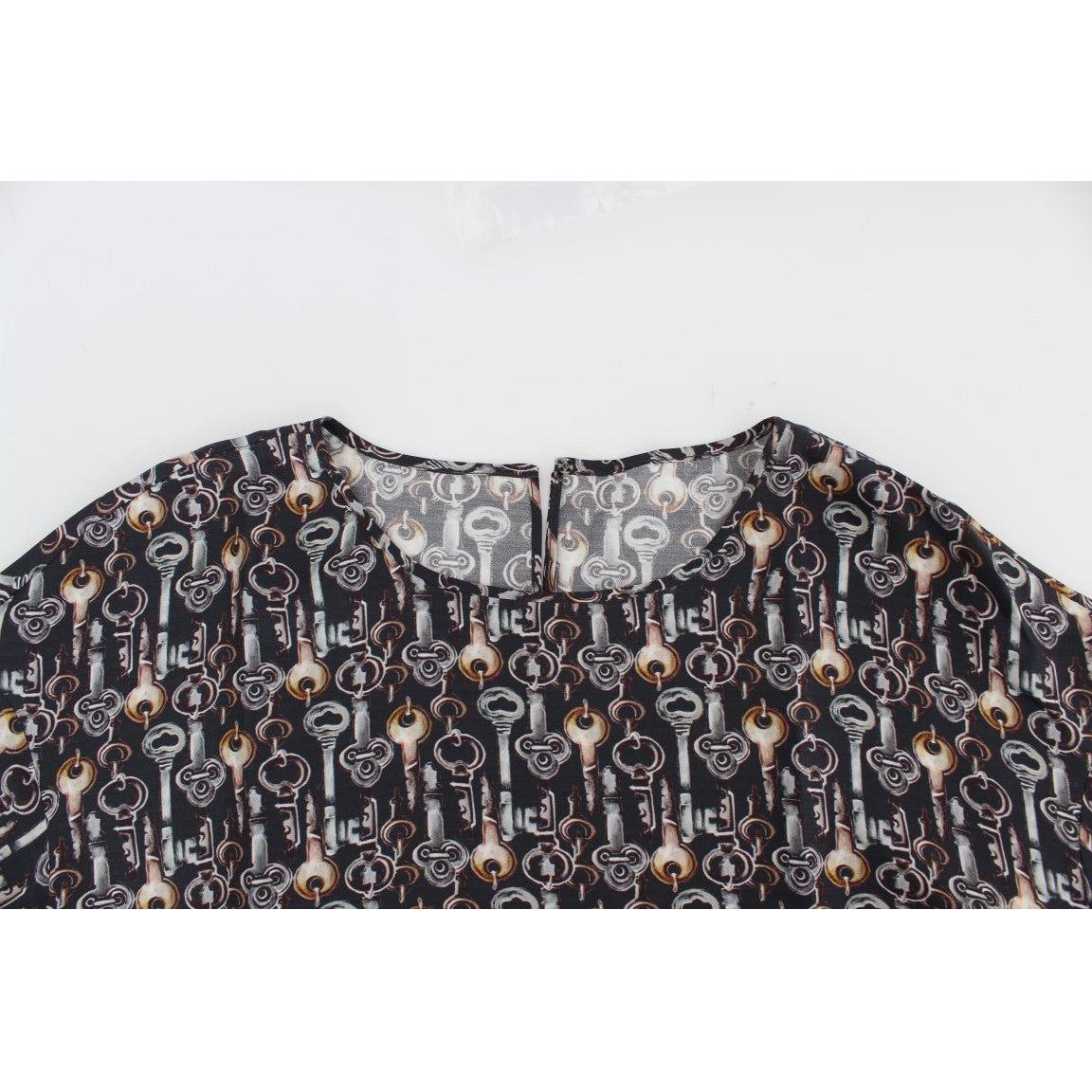 Dolce & Gabbana Enchanted Sicily Silk Blouse with Key Print Dolce & Gabbana Dark Slate Gray