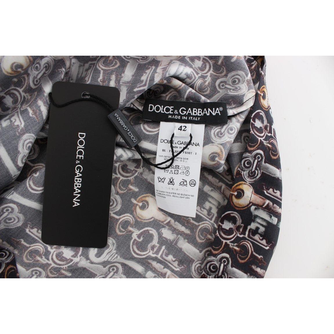 Dolce & Gabbana Enchanted Sicily Silk Blouse with Key Print Dolce & Gabbana Dark Slate Gray
