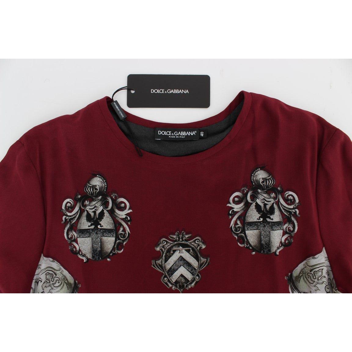 Dolce & Gabbana Enchanted Sicily Silk Blouse with Knight Print Dolce & Gabbana Dark Red