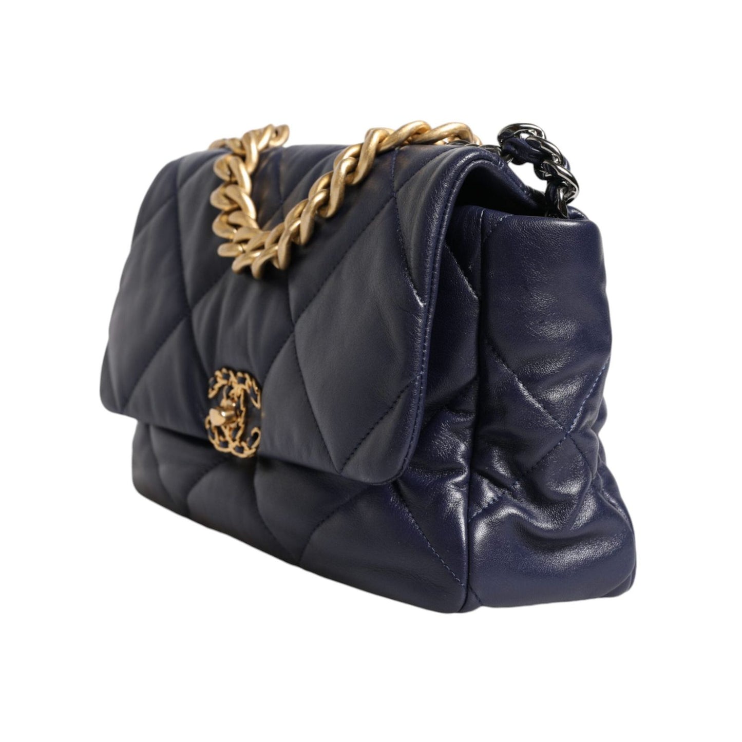 Chanel Blue Leather Large Quilted Chain Hand Shoulder Bag CHA194