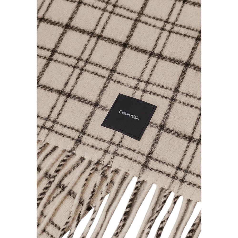 Calvin Klein Beige Wool Scarf Calvin Klein Dark Gray