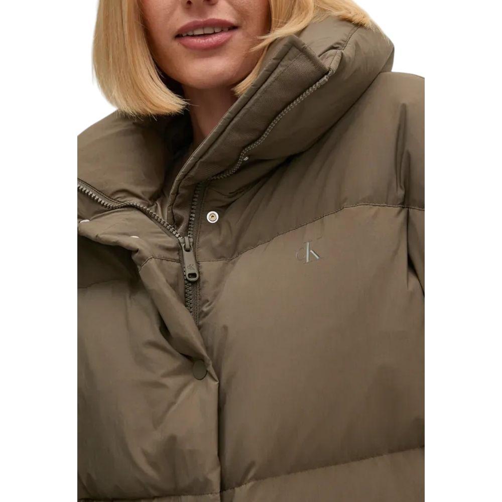Calvin Klein Jeans Gray Polyester Jackets & Coat Calvin Klein Jeans Dark Olive Green