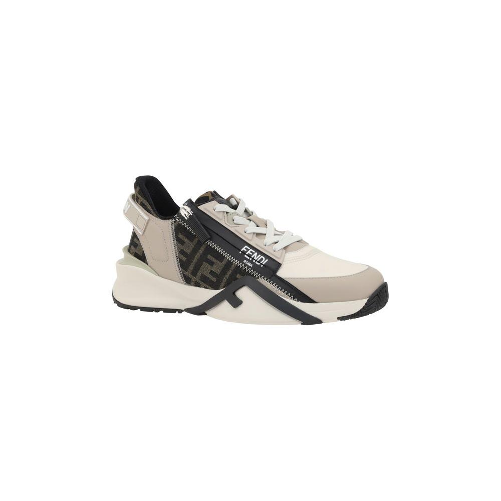 Side view of Fendi Flow Running Sneakers with geometric eyelets and structured sole for excellent grip. Features tone-on-tone brand logo.