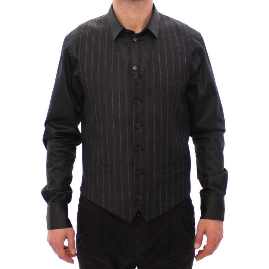 Dolce & Gabbana Sleek Gray Striped Wool Dress Vest Dolce & Gabbana Black