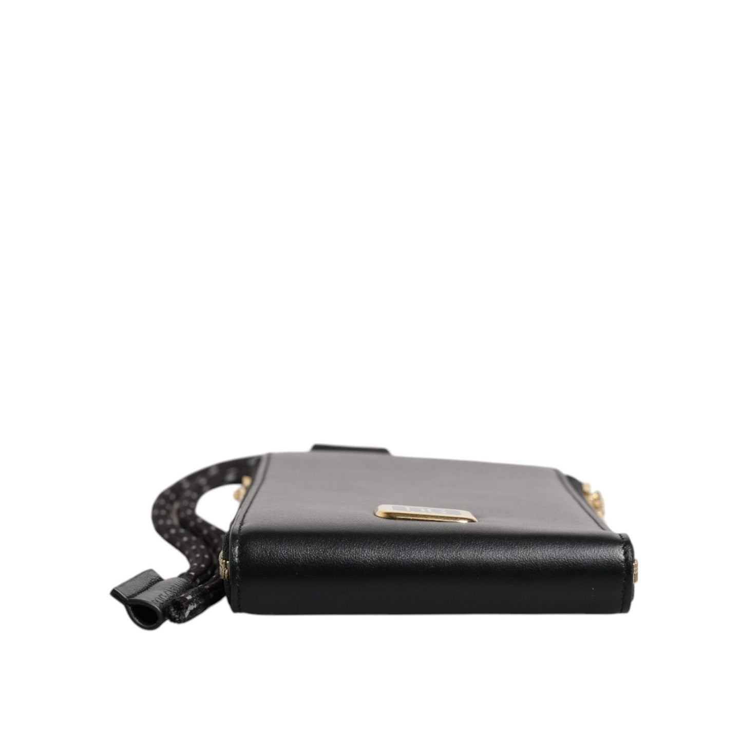 Dolce & Gabbana Black Leather Logo Plaque Neck Strap Card Coin Wallet