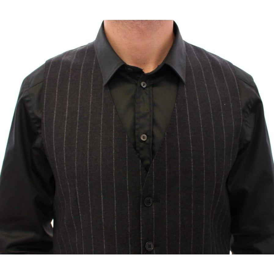 Dolce & Gabbana Sleek Gray Striped Wool Dress Vest Dolce & Gabbana Black