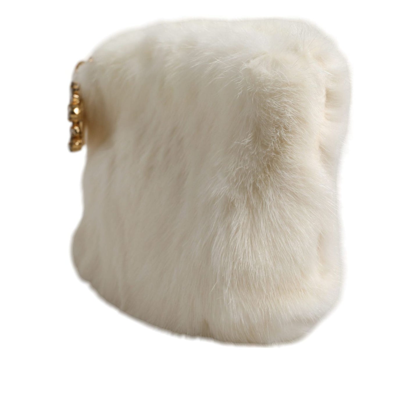 Dolce & Gabbana White Fur Handbag Clutch Purse Pouch Bag BAG4080