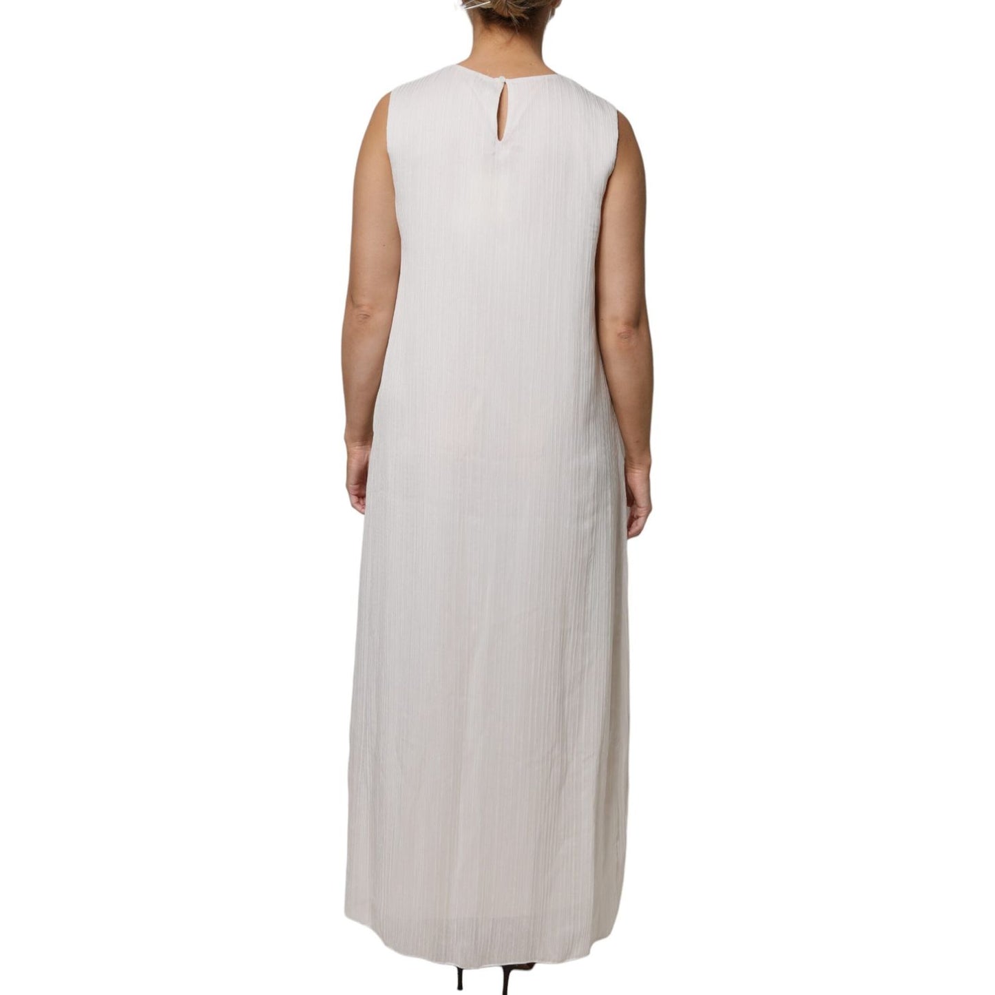 Peserico White Sleeveless Round Neck Shift Long Maxi Dress DR281347-46