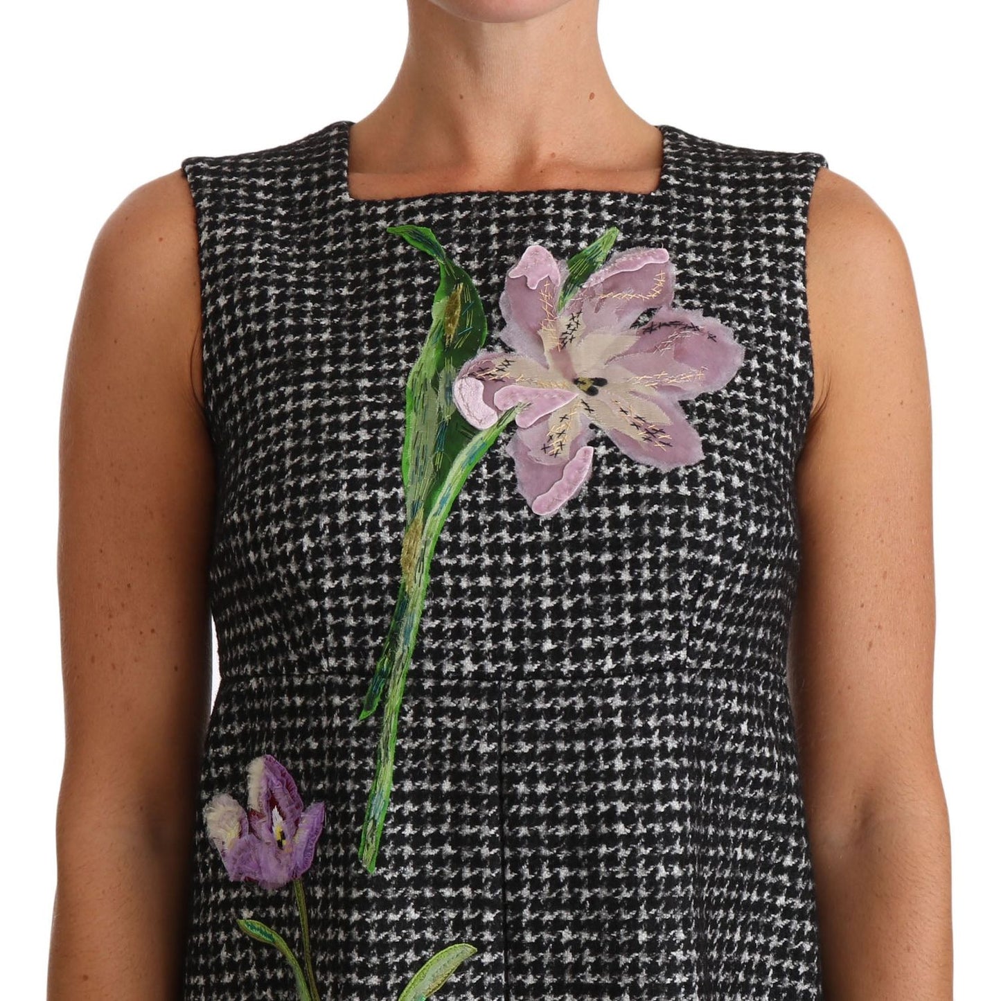 Dolce & Gabbana Houndstooth Floral Appliqué Shift Dress Dolce & Gabbana Dark Slate Gray