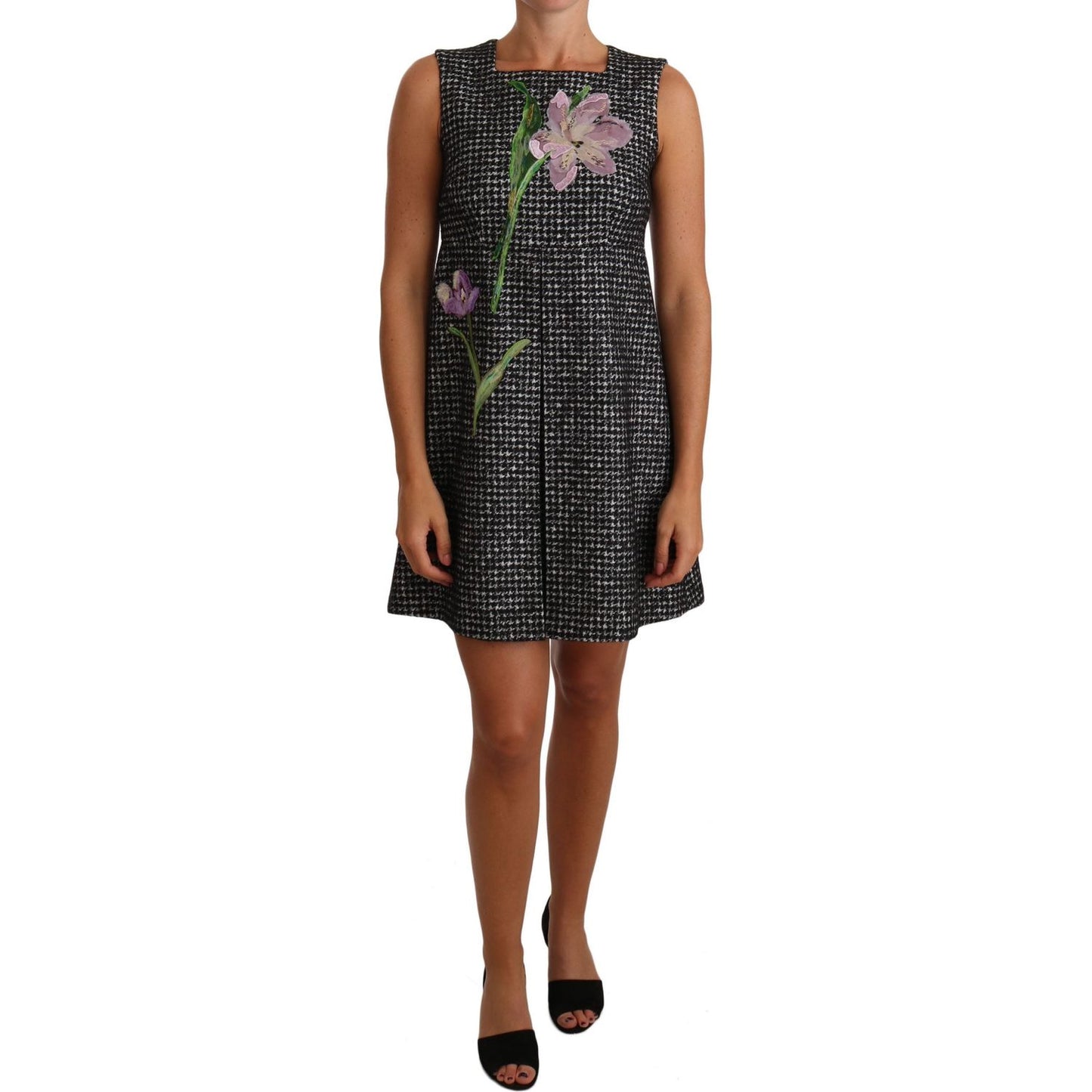 Dolce & Gabbana Houndstooth Floral Appliqué Shift Dress Dolce & Gabbana Dark Slate Gray