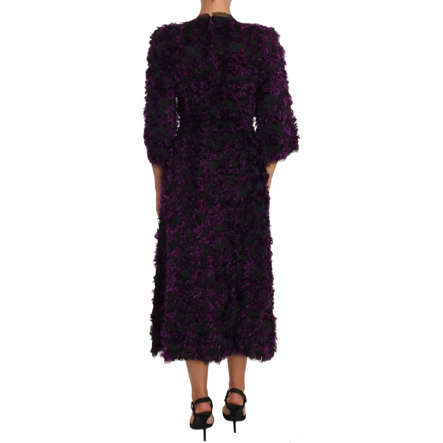 Dolce & Gabbana Elegant Fringe Sheath Dress in Purple & Black Dolce & Gabbana Black