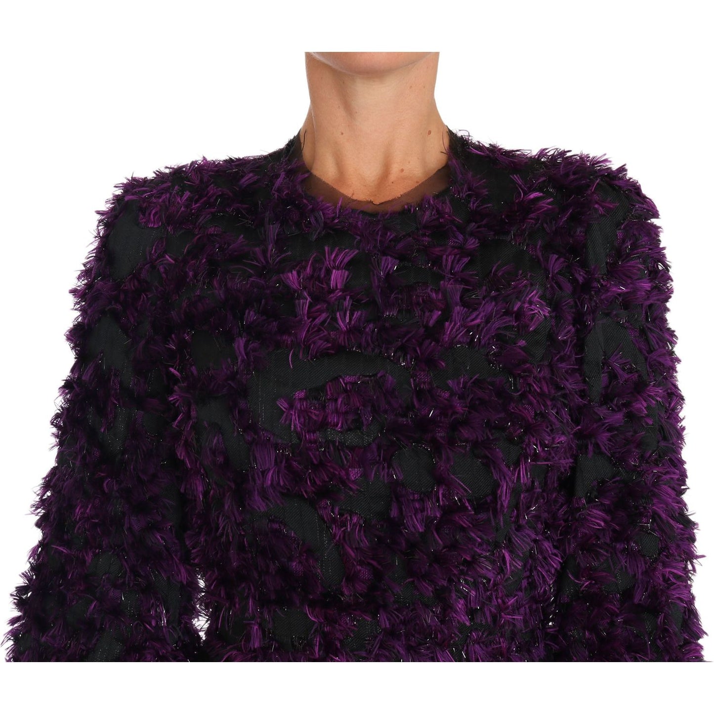 Dolce & Gabbana Elegant Fringe Sheath Dress in Purple & Black Dolce & Gabbana Black