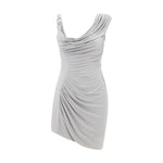Versace Versace Draped mini Dress VE-10141261A124971EE10-IT40 | M 1728,72470364320,Clothing,Dresses - Women - Clothing,IT40 | M,New with tags,Silver,Versace,Women,Women - Clothing