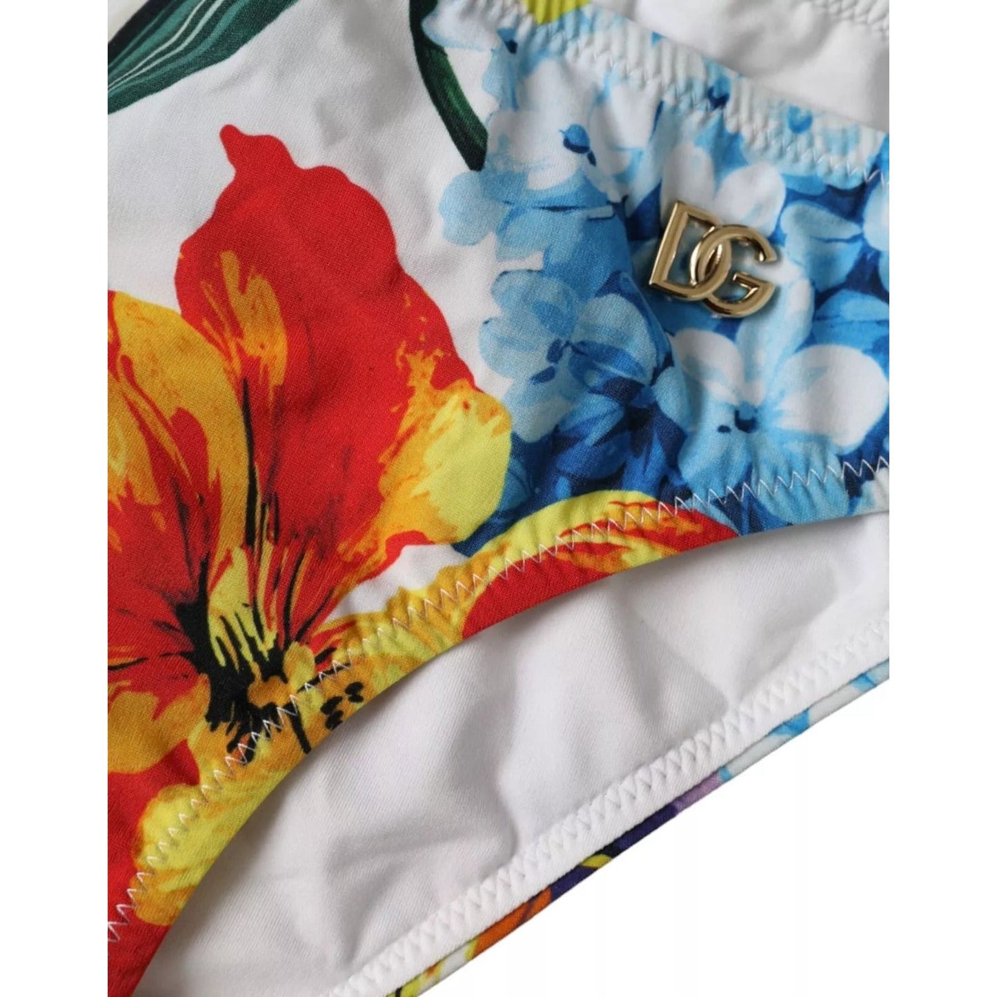 Dolce & Gabbana White Floral Print Swimsuit Bikini Bottom Swimwear Dolce & Gabbana Gray