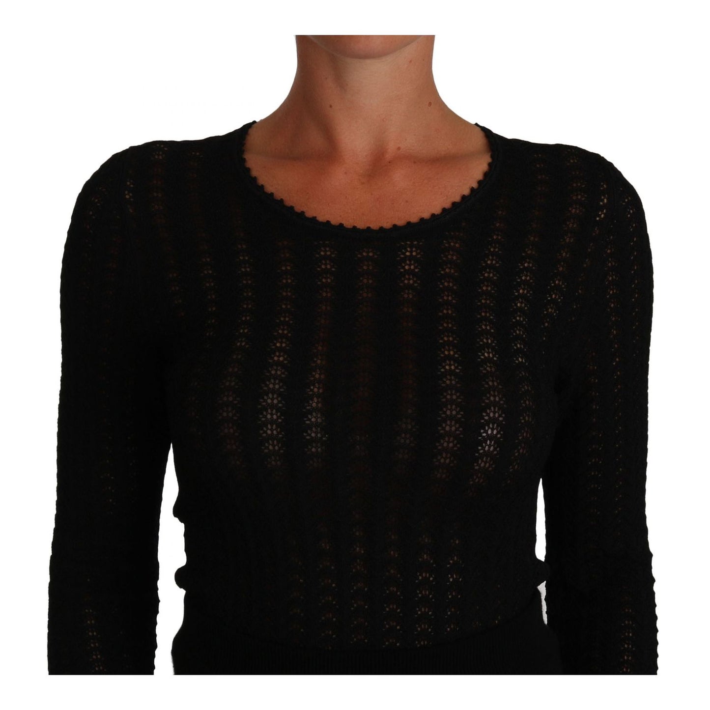 Dolce & Gabbana Black Knitted Wool Sheath Long Sleeves Dress