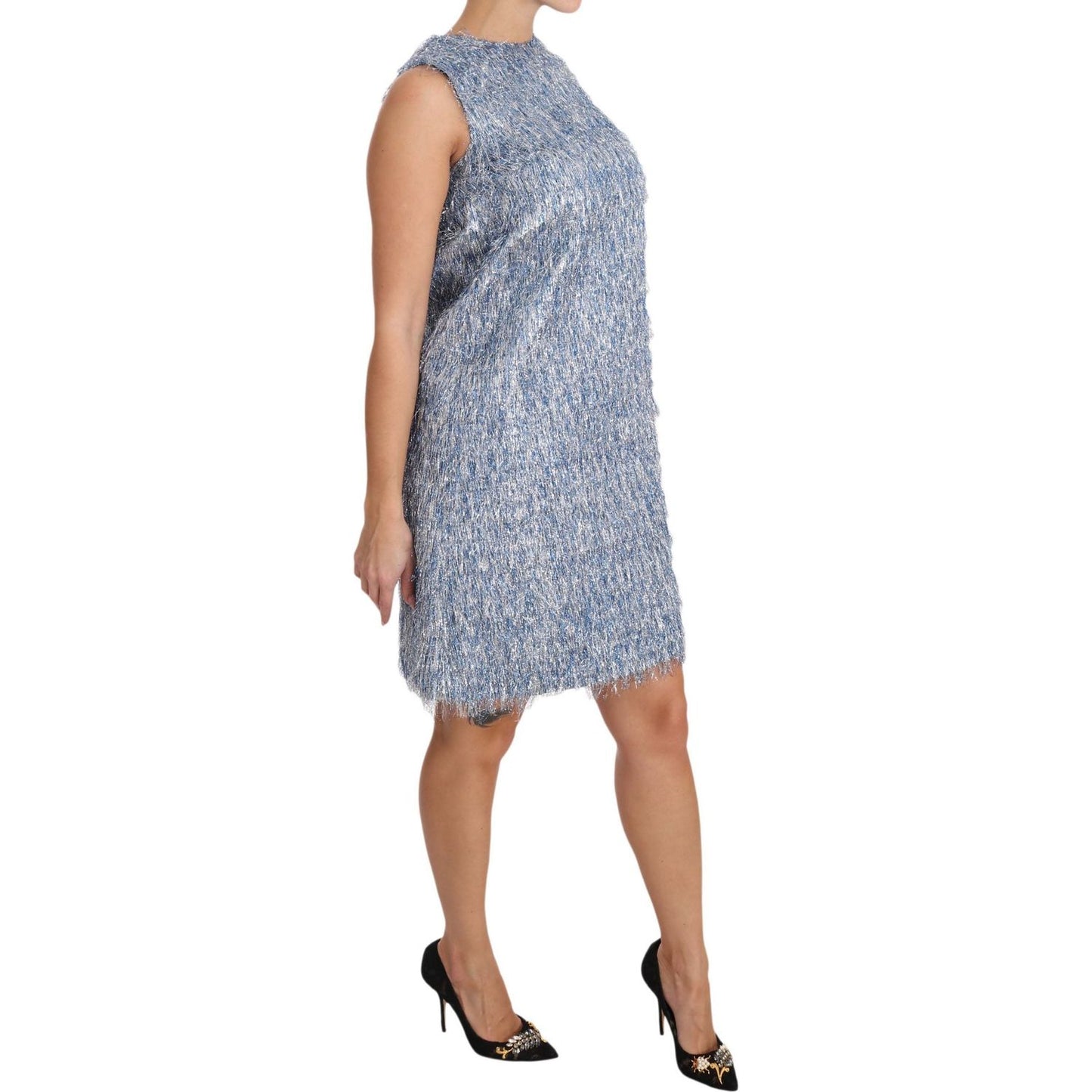 Dolce & Gabbana Elegant Light Blue Fringe Shift Dress Dolce & Gabbana Rosy Brown