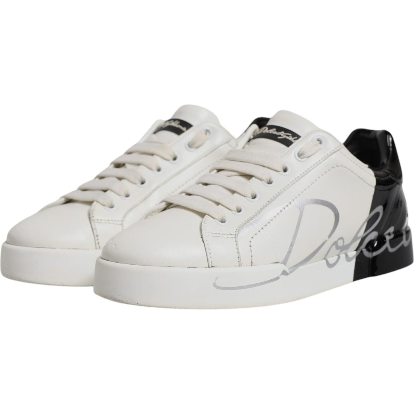 Dolce & Gabbana White Black Logo Portofino Men Sneaker Shoes Dolce & Gabbana Light Gray
