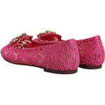Dolce & Gabbana Fuchsia Crystal Loafer Lace Ballet Flats Shoes