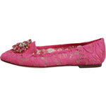 Dolce & Gabbana Fuchsia Crystal Loafer Lace Ballet Flats Shoes