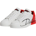 Dolce & Gabbana White Red Logo Portofino Sneakers Shoes