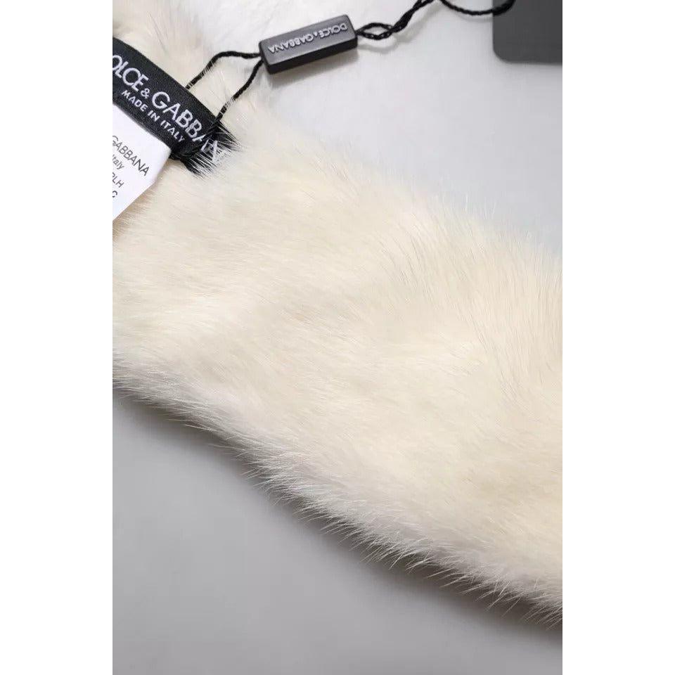 Dolce & Gabbana White Mink Fur Collar Women Neck Wrap Scarf MS7107