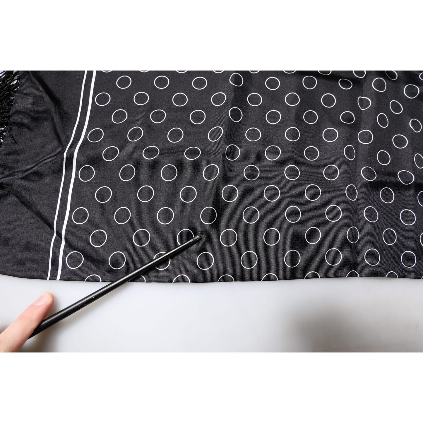 Dolce & Gabbana Black Circles Silk Fringes Shawl Wrap Scarf MS7227