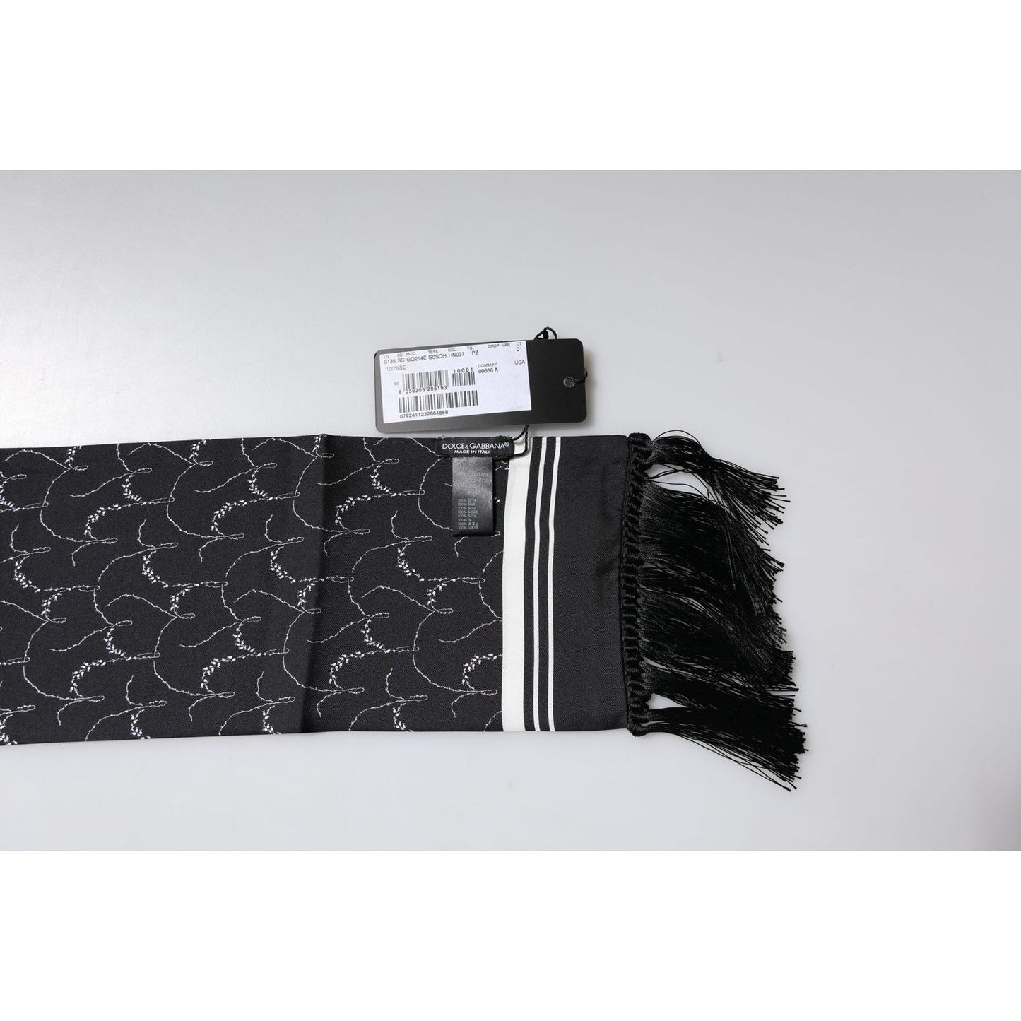 Dolce & Gabbana Black Patterned Skinny Fringes Shawl Scarf MS7238