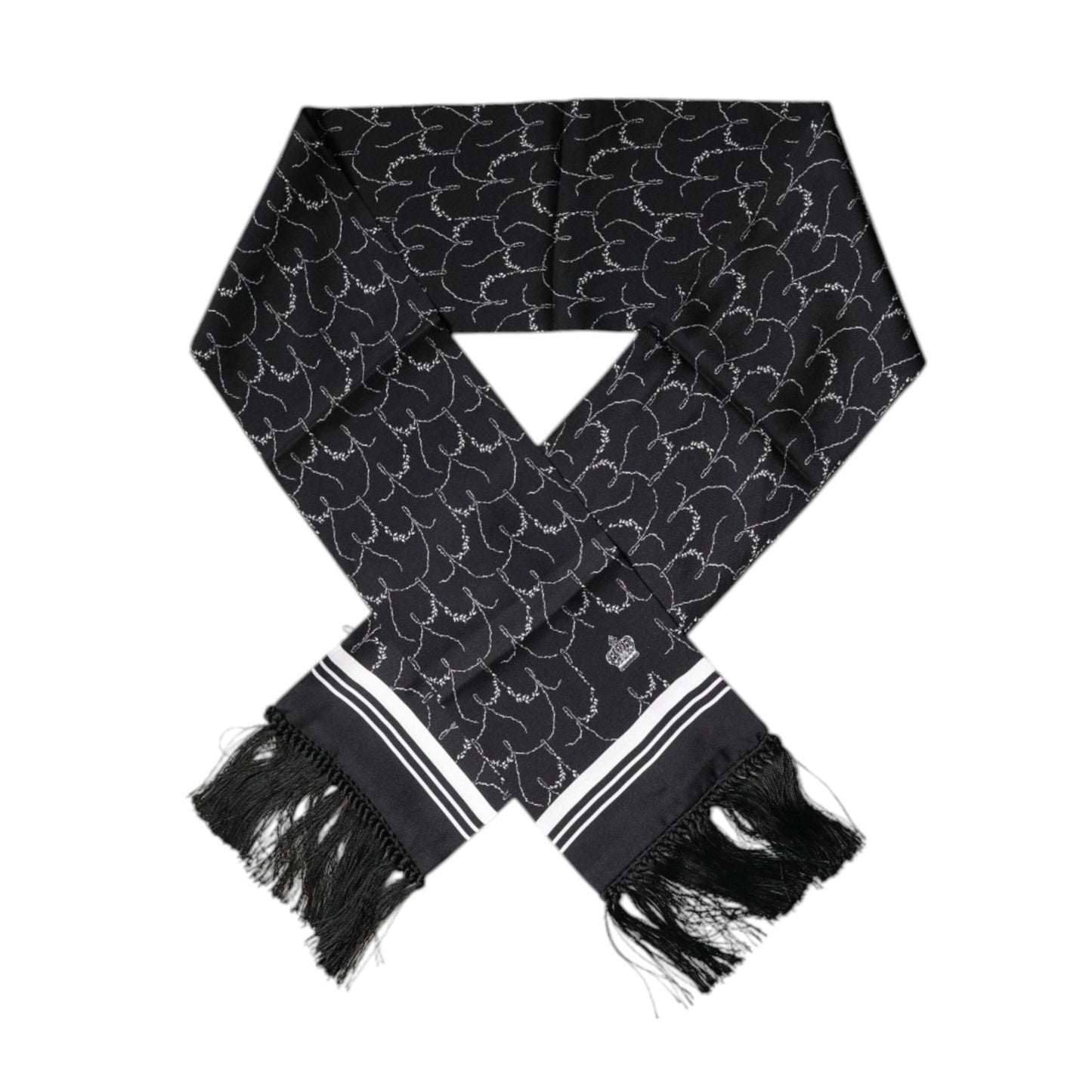 Dolce & Gabbana Black Patterned Skinny Fringes Shawl Scarf MS7238