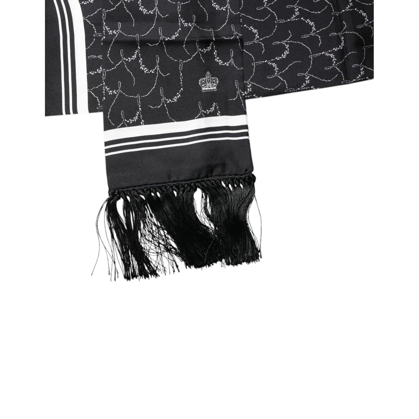 Dolce & Gabbana Black Patterned Skinny Fringes Shawl Scarf MS7238