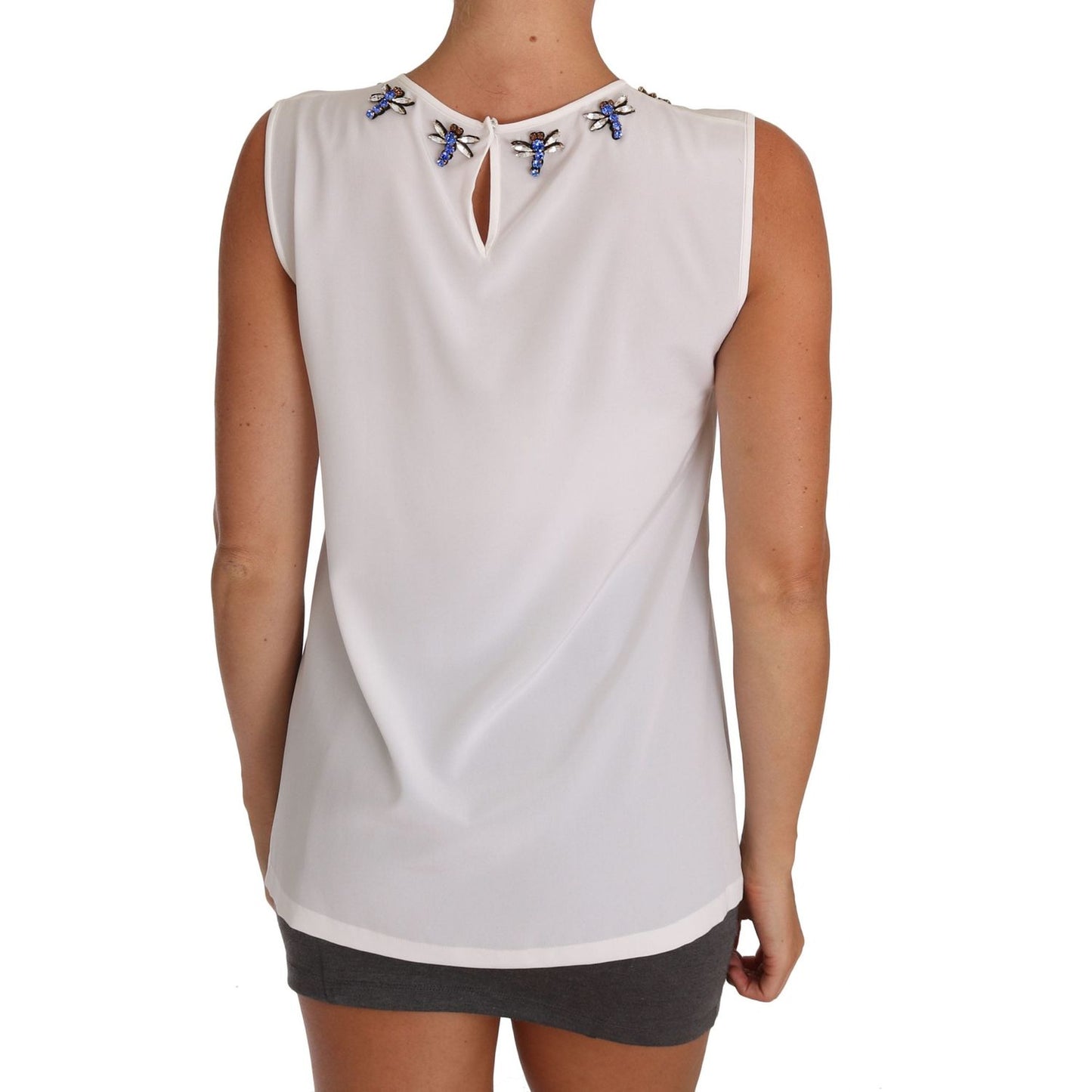 Dolce & Gabbana Elegant Embellished Sleeveless Silk Blouse Dolce & Gabbana Gray