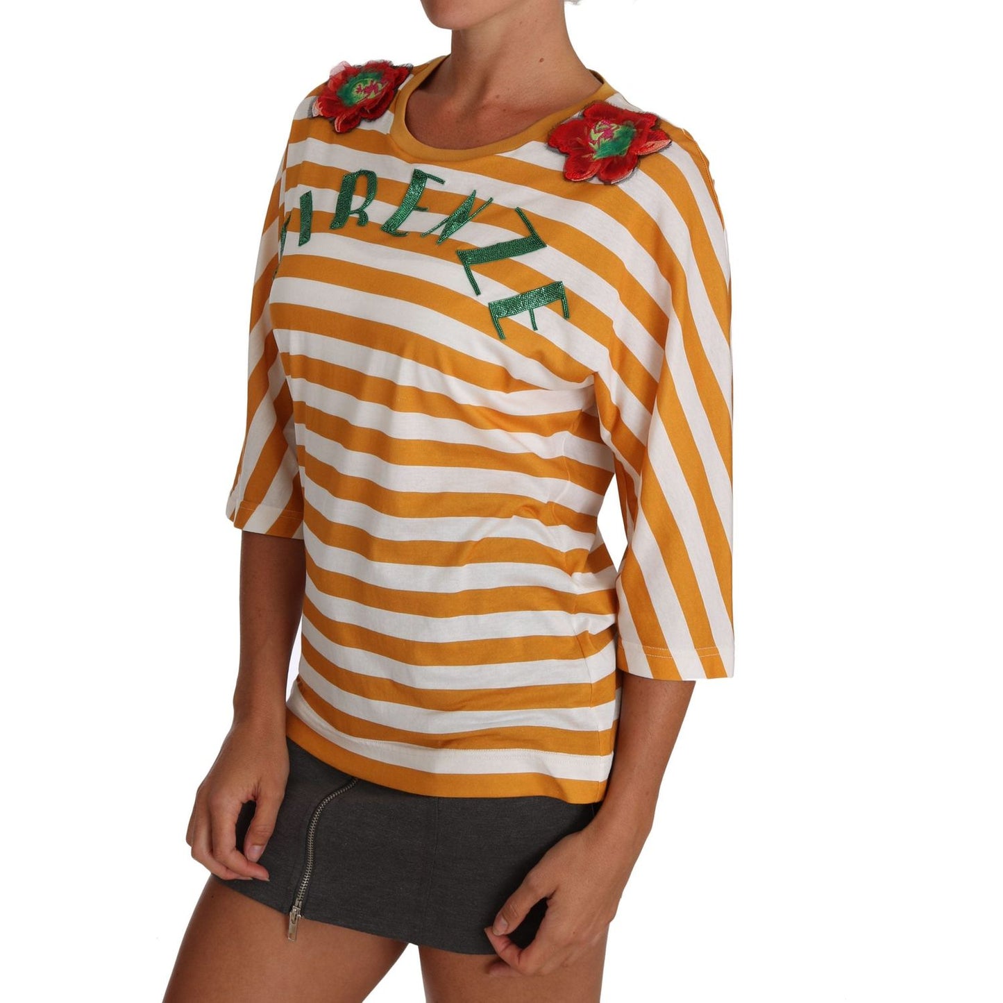Dolce & Gabbana FIRENZE Sequined Blouse in Orange and White Dolce & Gabbana Sienna