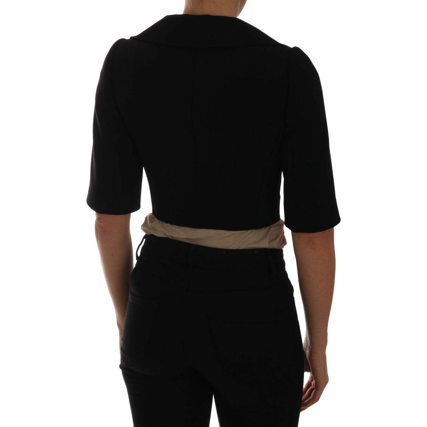 Dolce & Gabbana Chic Black Cropped Double Breasted Blazer Coats & Jackets Dolce & Gabbana Black