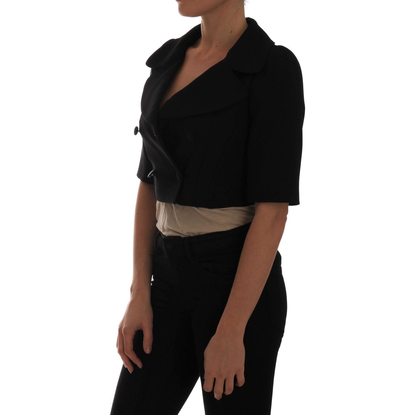 Dolce & Gabbana Chic Black Cropped Double Breasted Blazer Coats & Jackets Dolce & Gabbana Black