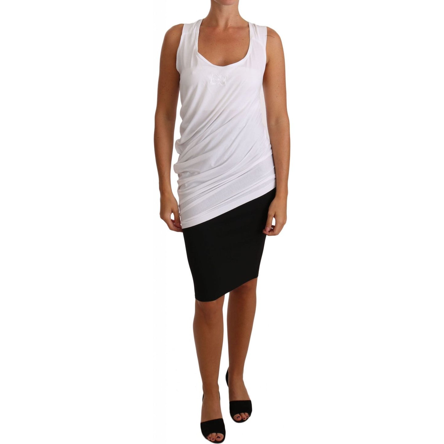 Cavalli Elegant White Tie Back Tank Top Tee Cavalli Light Gray
